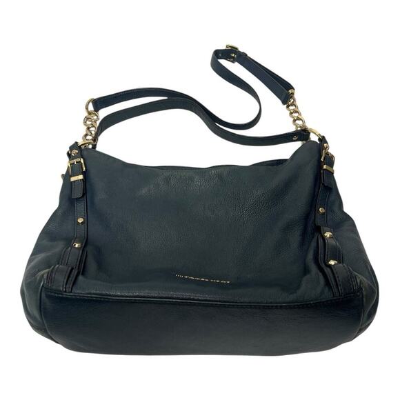 Michael Kors Leigh Large Blue Leather Gold Studded Shoulder Bag Buckles - Picture 1 of 10